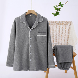 Ensemble de pyjamas d'automne avec logos personnalisés Pyjamas uni en coton <span class=keywords><strong>pour</strong></span> femmes Cardigan à revers Vêtements de nuit <span class=keywords><strong>pour</strong></span> couple Pantalons à manches longues <span class=keywords><strong>Nuisette</strong></span> chaude <span class=keywords><strong>pour</strong></span> hommes - Product Image 4