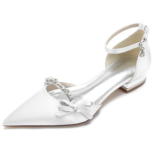Sandales à talon moyen pour femme, en satin, à bout pointu, avec bride de cheville, décorées de strass en cristal et d'un nœud, semelle extérieure en caoutchouc, légères et confortables, OEM ODM - Product Image 1