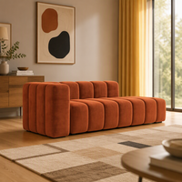 Canapé modulaire minimaliste en velours terracotta, revêtement en tissu avec base chromée pour salon, appartement, villa, hôtel
