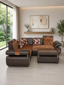 Conjunto de Sofá Esquinero en Forma de L con Mesa, Estructura de Madera Sólida, Espuma de Alta Densidad, Tela Premium para Sala de Estar - Product Image 1