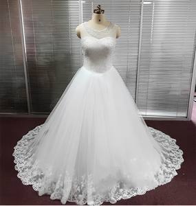 Prix usine A-ligne Robe De Mariée De Luxe Dentelle Strass Etage Longueur Sans Manches Broderie Robes De Mariée Robe De Novia - Product Image 3