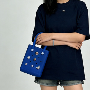 Borsa a tracolla da spiaggia impermeabile in EVA alla moda, fatta a mano, con fiocco decorativo, a doppio strato, a due aperture, a forma quadrata, da donna - Product Image 3