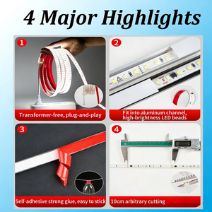 Bande lumineuse <span class=keywords><strong>LED</strong></span> DC <span class=keywords><strong>12V</strong></span> 2835, 240 <span class=keywords><strong>LED</strong></span>/m, <span class=keywords><strong>ruban</strong></span> <span class=keywords><strong>LED</strong></span> flexible haute densité pour chambre à coucher et cuisine - Product Image 6