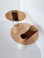 Table basse ronde de luxe légère, plateau en verre, table d'appoint, villa, salon moderne, mini table d'appoint, vente chaude