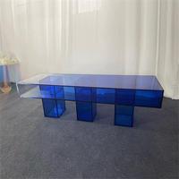 Moderner Blauer Acryl-Couchtisch mit Farbverlauf, Rechteckiger Ombre-Mitteltisch, Minimalistisches Möbelstück für Wohnzimmer und Hotel