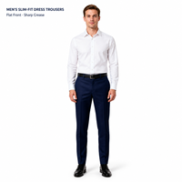 Pantalon habillé à devant plat avec plis net, passants de ceinture, poches obliques et ourlet uni pour tenues professionnelles et semi-formelles