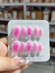 <span class=keywords><strong>Uñas</strong></span> Acrílicas Hechas a Mano, Color <span class=keywords><strong>Rosa</strong></span> <span class=keywords><strong>Fucsia</strong></span>, con Flores 3D con Puntos Morados y Pedrería, Forma Almendrada, Cobertura Total, Pedido al por Mayor, Románticas - Product Image 4