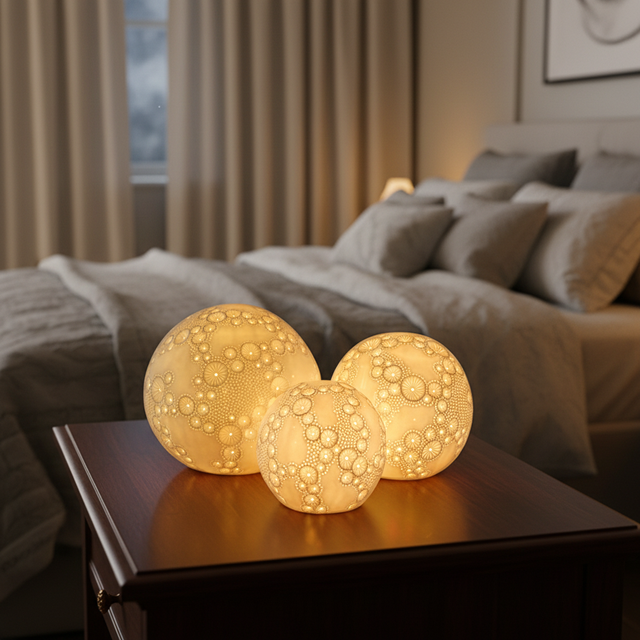 Modern Design 3D Moon LED Plug-In Warm White Ceramic Table Lamp for Home Bedroom Decoration