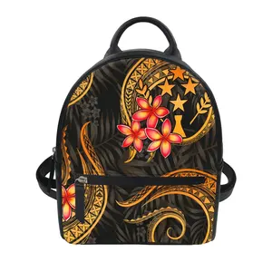 橙色波利尼西亚部落Kosrae双肩背包青少年设计师花皮肩包时尚女士旅行背包