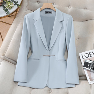 Women's Blazer Gray Blue Solid Color Slim Fit Polyester Fiber 96 Spandex 4 Worsted Commuting Wear - Product Image 1