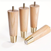 Jeu de 4 pièces de pieds de meubles en frêne du milieu du siècle avec capuchons dorés pour canapés de cuisine chaises tables commodes lits armoires