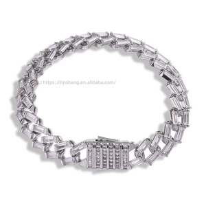 Hip Hop Zircon 12mm Rhombus <b>Cuban</b> Bracelet, Personalized Versatile Trend Men's Jewelry Tanjing Fashion Lijing Necklace - Product Image 5