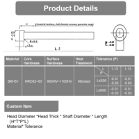 Pasador Expulsor M2 Estándar HASCO 1.3343, Pasador Expulsor Nitrurado con Tolerancia de -0.01mm, Dureza del Núcleo HRC61-64 para Moldeo por Inyección