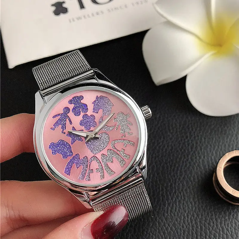 Malha feminina relógios montres de luxo guangzhou dial senhoras relógio 20mm dia mãe presente mens luxo quartzo relógios private label
