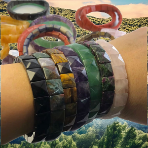 Natural <strong>Stone</strong> 12mm Cut Beads square Bangle Punk Style Men Women Handmade Crystal <strong>Jade</strong> Energy Jewelry for Summer Gifts - Product Image 2