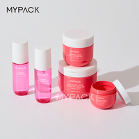MYPACK 180g 12oz Récipients ronds roses Gommage corporel pour animaux de compagnie Crème glacée Masque capillaire Emballage Pot en plastique avec couvercles à rabat et cuillère