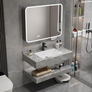 Vente en gros simple vasque double murale de luxe moderne ensemble de vanité de salle de bain avec miroir et lavabo pour hôtel personnalisé - Product Image 6