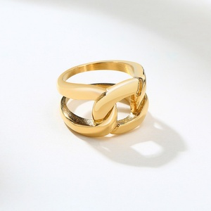 Anillos de Moda Chapados en Oro de 18K, Joyería para Mujer, Anillo de Acero Inoxidable con Eslabones Cubanos - Product Image 5