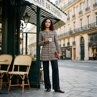 Nouvelle Collection 2026 : Tissu Tricoté Noir et Blanc Style Parisien pour Femme, Coupe Élégante, Personnalisable OEM/ODM