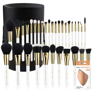 BEILI Wholesale Private Label 32pcs Synthetic Hair Makeup Brush Set Foundation Eye brush Brown Color Make Up Brushes Bucket