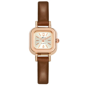 Montre à quartz pour femme avec cadran carré, élégante et minimaliste, bracelet en cuir, montre-bracelet décontractée pour femmes - Product Image 2