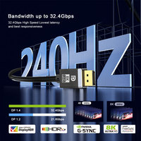 Cable DisplayPort 1.4 con Carcasa de Aluminio, Ultra HD 8K 60Hz, Sincronización de Audio y Video, Cable DP con Cubierta de PVC Trenzada para PC, Laptop y Proyector