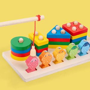2 in 1 Fishing Game Montessori Wooden Motor Skills Geometric <b>Block</b> Color <b>Shape</b> Sorter Puzzle Toys - Product Image 4
