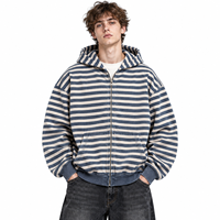 Sweat à capuche rayé en molleton French Terry pour jeunes, unisexe, avec logo personnalisé, fermeture éclair, fabrication OEM