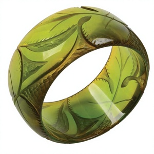 Conjunto de brazalete de baquelita transparente de Venta caliente con flores blancas de oliva pulsera de resina india de moda niñas regalo artesanal de Navidad - Product Image 5