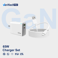 Chargeur mural à charge rapide double Type-C TKT 65W, GaN, lumière LED, QC3.0, ensemble de câbles USB, adaptateur de charge rapide pour téléphone portable