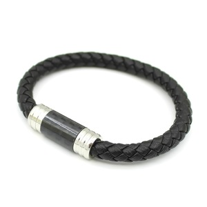 Men's Woven Leather Rope <b>Bracelet</b> With Carbon Fiber Magnetic Buckle Stainless Steel Closure Fashion <b>String</b> <b>Bracelet</b> - Product Image 1