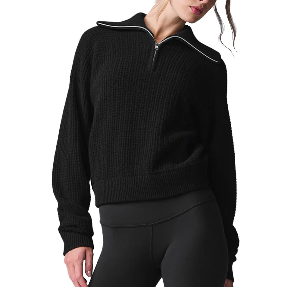 Wholesale Custom Women Pullover Solid Color Wool Blend Chunky Quarter Zipper Ribbed Knit Casual High-Quality Stylish Sweater