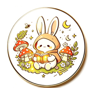 Épinglette ronde en métal émaillé motif lapin mignon, illustration de livre 'Forest Moonlight', cadeau décoratif - Product Image 1