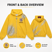 Sweat-shirt à capuche zippé personnalisé avec logo brodé du fabricant, impression à paillettes de haute qualité, coupe décontractée, streetwear pour hommes