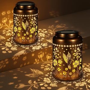<b>Solar</b>-<b>powered</b> hummingbird hollowed-out metal LED <b>lanterns</b> are suitable for gardens and courtyards - Product Image 4