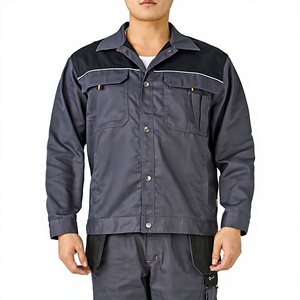 Men's Dark Gray Polyester Flame Retardant Waterproof Work Jacket Chest Pockets Contrast Shoulder Panel Multi-Pocket Industrial - Product Image 1