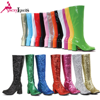 Bottes hautes pour femmes, personnalisées, colorées, pour cheerleading, talons de 3 pouces, grande taille, fermeture éclair, cuir pailleté, bottes Gogo pour femmes