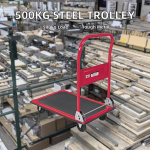 Troli Dorong Lipat Empat Roda Pretul 300 kg dengan 1 Unit Troli Tangan Baja Portabel OEM untuk Belanja - Product Image 4