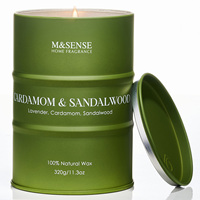 Bougie parfumée M&Sense en cire de soja naturelle avec logo personnalisé dans une boîte en métal