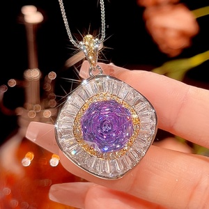 Wholesale Fashion Eco-friendly Copper 14-10mm Violet Zirconia Non Tarnish Floral Pendant <b>Earrings</b> Jewelry <b>Set</b> for Refined - Product Image 4