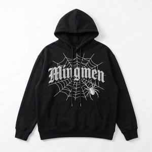 Felpa con Cappuccio Unisex Nera Casual Stile Y2K Oversize, Logo Ricamato Personalizzato, Stampa in Rilievo, Felpe in Cotone <span class=keywords><strong>da</strong></span> Uomo - Product Image 3