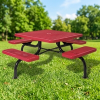 Table de pique-nique carrée moderne rouge de 72 pouces avec chaises, ensemble robuste pour hôpital, jardin, terrasse, camping, tables et bancs extensibles OEM