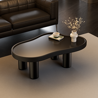 Table basse style crème, plateau en verre trempé, forme nuage, modèle noir