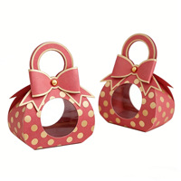 Boîte cadeau de luxe en forme de sac à main avec fenêtre transparente, motif pois dorés, en carton personnalisé imprimé quadricolore pour boutique
