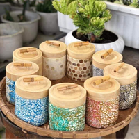 Jarrón de bambú y cajas de tarros con Madre de perlas y tapa para almacenamiento de dulces semillas de girasol decoración del hogar hecha en Vietnam