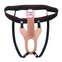Dildo à sangle en silicone souple de 6,7 pouces avec fonction creuse, style couple, pour homme portant un pantalon en cuir