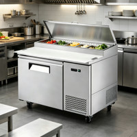 Meja Pizza Komersial, Meja Persiapan, Kulkas 110V, Stainless Steel, Kulkas Persiapan Sandwich untuk Dapur Truk Makanan, Terdaftar ETL