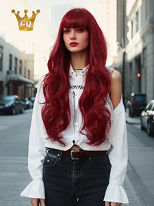 Parrucche ondulate naturali rosse da 26 pollici con frangetta stile natale <span class=keywords><strong>parrucca</strong></span> sintetica parrucche da <span class=keywords><strong>donna</strong></span> per feste quotidiane o uso Cosplay - Product Image 3