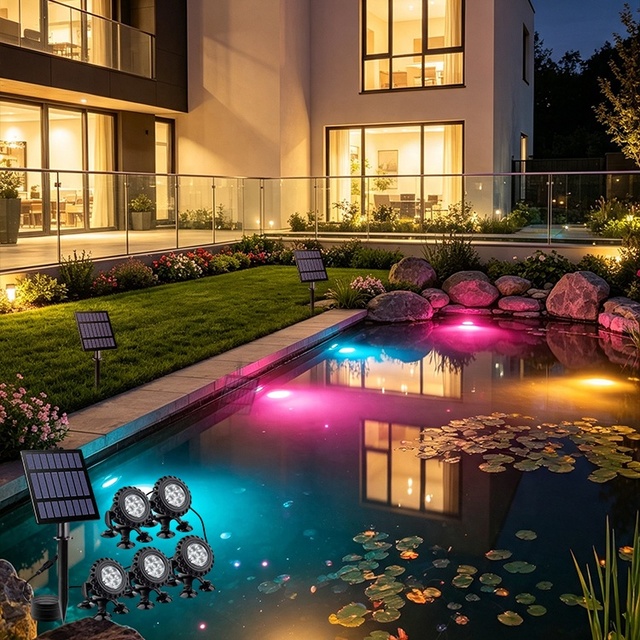 Solar Underwater Light RGB IP68 Waterproof with Suction Cup for Fish Tank Pool and Garden Decorative Lighting