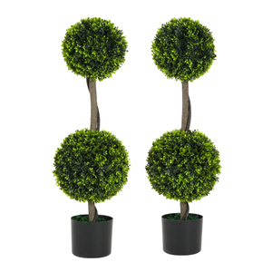 Entrepôt USA - Vente Flash Été 2026 - Arbre Artificiel 83CM Style Troène Double Boule (avec Pot en Plastique Noir) - Ensemble de 2 Pièces - Product Image 1